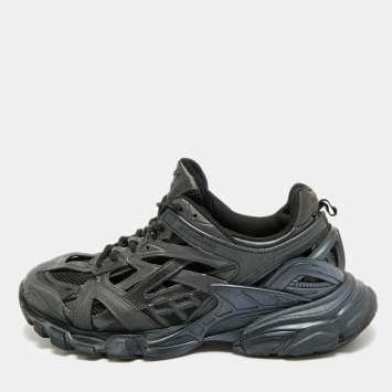 Pre Owned Balenciaga Track Size 42 Black Faux Leather and Mesh Lace Up Sneakers