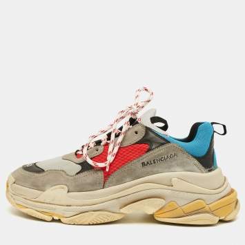 مملوكة مسبقًا Balenciaga Triple S Size 43 Multicolor Mesh and Nubuck Leather Lace Up Sneakers