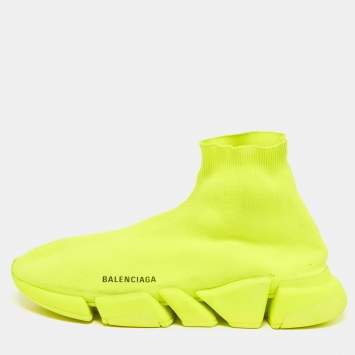 Pre Owned Balenciaga Speed Trainer Size 45 Green Knit Fabric High Top Sneakers