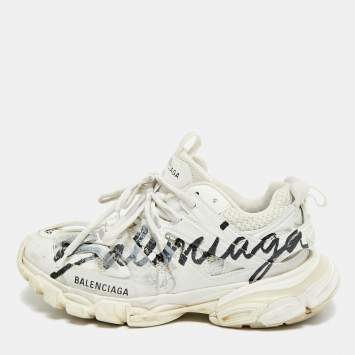 مملوكة مسبقًا Balenciaga Track Size 38 White Faux Leather and Mesh Lace Up Sneakers