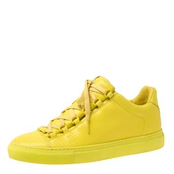 Pre Owned Balenciaga Yellow Neon Leather Arena Low Top Sneakers Size 40