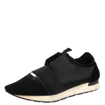 Pre Owned Balenciaga Black Leather, Suede And Mesh  Race Runner Sneakers Size 44