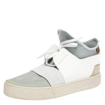 مملوكة مسبقًا Balenciaga Light Blue/White Mesh and Leather Elastic High Sneakers Size 41