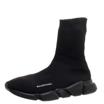 Pre Owned Balenciaga Black Knit Fabric Sock Design 'Speed' Sneakers Size 45