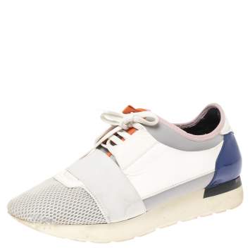 Pre Owned Balenciaga Multicolor Mesh, Leather And Suede Race Runners Sneakers Size 40