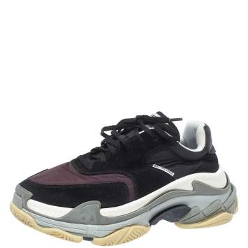 مملوكة مسبقًا Balenciaga Black/Burgundy Suede Leather And Fabric Triple S Low Top Sneakers Size 40