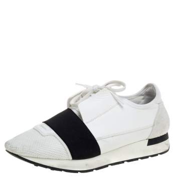 Pre Owned Balenciaga White Mesh And Leather Race Runner Low Top Sneakers Size 40