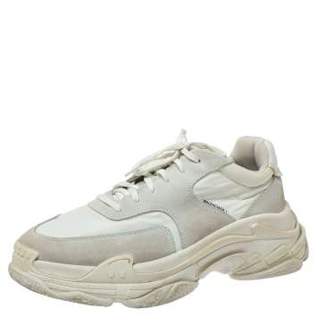 Pre Owned Balenciaga White Nylon and Suede Leather Triple S Platform Sneakers Size 45