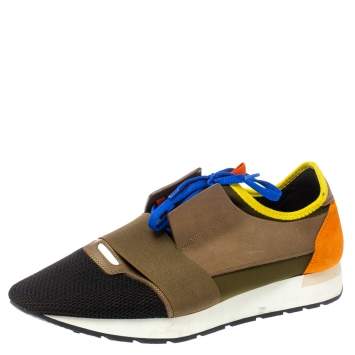 Pre Owned Balenciaga Multicolor Leather, Suede And Mesh Race Runners Sneakers Size 45