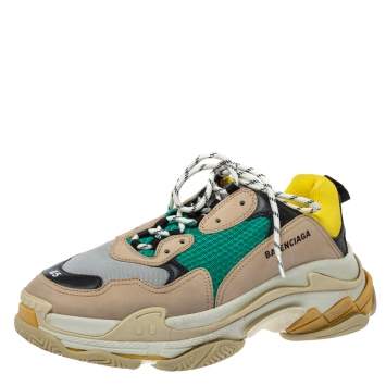 Pre Owned Balenciaga Multicolor Mesh, Nubuck And Leather Triple S Platform Sneakers Size 45