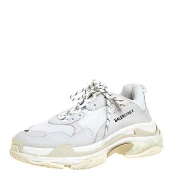 Pre Owned Balenciaga Tri Color Leather and Mesh Triple S Trainer Sneakers Size 45