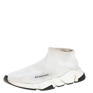 Pre Owned Balenciaga Off white Knit Fabric Speed Trainer Sneakers Size 42