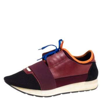 Pre Owned Balenciaga Multicolor  Mesh And Leather Race Runner Low Top Sneakers Size 42