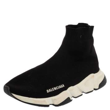 Pre Owned Balenciaga Black Knit Fabric Speed Runner Sneaker Size 40