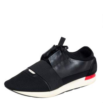 Pre Owned Balenciaga Black Suede And Leather Race Runner Sneakers Size 43