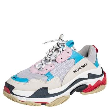 Pre Owned Balenciaga Multicolor Mesh And Leather Triple S Low Top Sneakers Size 41