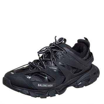 Pre Owned Balenciaga Black Mesh And Synthetic Leather Track Sneakers Size 44