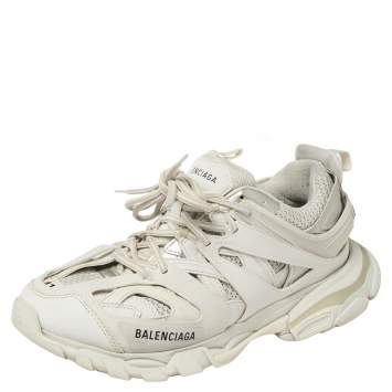Pre Owned Balenciaga White Leather And Mesh Track Trainers Sneakers Size 41