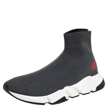 Pre Owned Balenciaga Grey Knit Fabric Speed Trainers High Top Sneaker Size 40