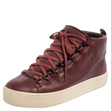 Pre Owned Balenciaga Brown Leather Arena Sneakers Size 40