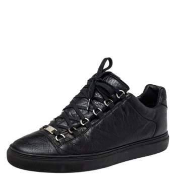 Pre Owned Balenciaga Black Leather Arena Low Top Sneakers Size 43