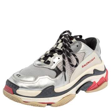 Pre Owned Balenciaga Multicolor Mesh And Leather Triple S Sneakers Size 41