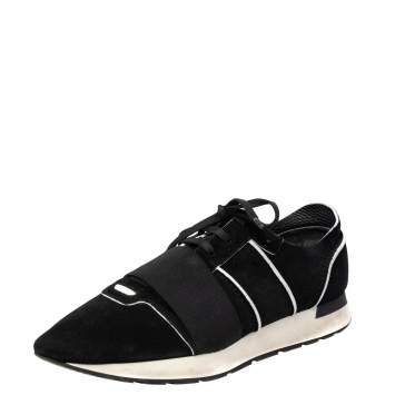 Pre Owned Balenciaga Black/White Suede And Leather Race Runner Sneaker Size 43