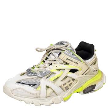 Pre Owned Balenciaga White Synthetic Leather And Mesh Track 2 Low Top Sneakers Size 44