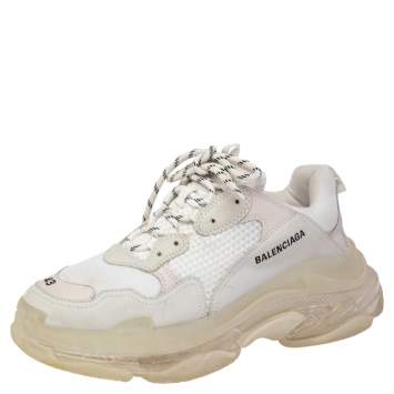 مملوكة مسبقًا Balenciaga White/Grey Leather And Mesh Triple S Sneakers Size 43