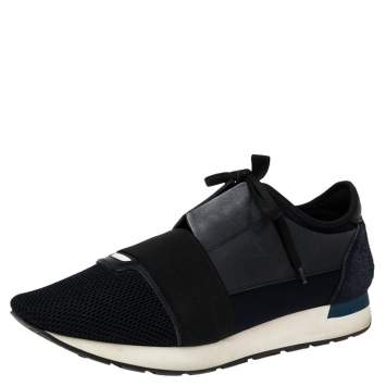 Pre Owned Balenciaga Black Suede, Mesh And Leather Race Runner Sneakers Size 43