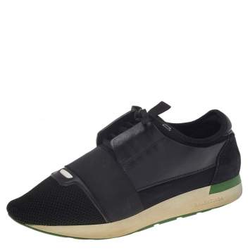 Pre Owned Balenciaga Black Mesh And Leather Race Runner Low Top Sneakers Size 42