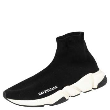 Pre Owned Balenciaga Black Knit Fabric Speed High Top  Sneakers 40