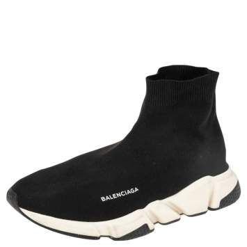 Pre Owned Balenciaga Black Knit Fabric Speed Trainer High Top Sneakers Size 44