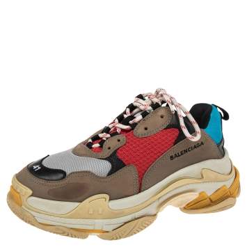 Pre Owned Balenciaga Multicolor Mesh, Nubuck And Leather Triple S Platform Sneakers Size 41