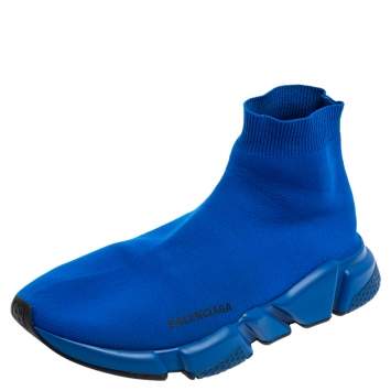 Pre Owned Balenciaga Blue Knit Fabric Speed Sneakers Size 43
