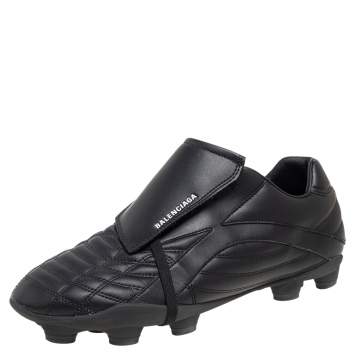 Pre Owned Balenciaga Black Leather Logo Print Soccer Sneakers Size 43