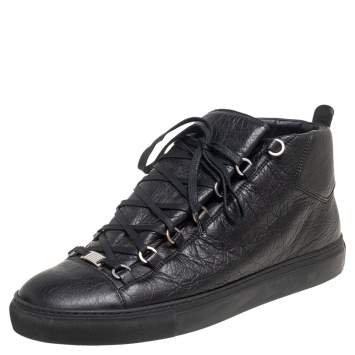 Pre Owned Balenciaga Black Leather Arena High Top Sneakers Size 45