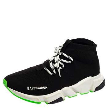 Pre Owned Balenciaga Black Knit Fabric Speed Trainer Lace Up Sneakers Size 41