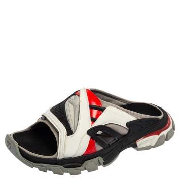 Pre Owned Balenciaga Multicolor Rubber And Fabric Truck Slide Sandals Size 44