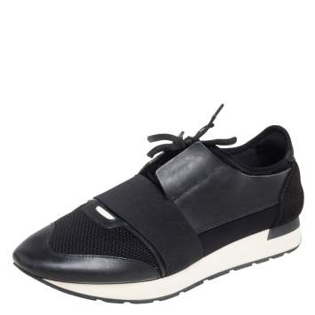 Pre Owned Balenciaga Black Mesh, Suede, & Leather Race Runner Low Top Sneakers Size 44