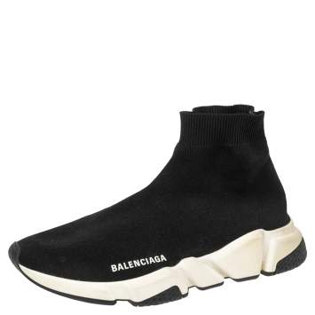 Pre Owned Balenciaga Black Knit Fabric Speed High Top  Sneakers 41