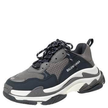 Pre Owned Balenciaga Grey Mesh and Leather Triple S Sneakers Size 41