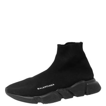 Pre Owned Balenciaga Black Fabric Speed Trainers High Top Sneakers Size 41