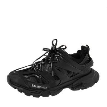 Pre Owned Balenciaga Black Leather and Mesh Track 2 Open Sneakers Size 41