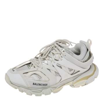 Pre Owned Balenciaga White Leather And Mesh Track Recycled Sneakers Size 43