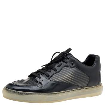 Pre Owned Balenciaga Black Patent Leather And PVC Patchwork Low Top Sneakers Size 44