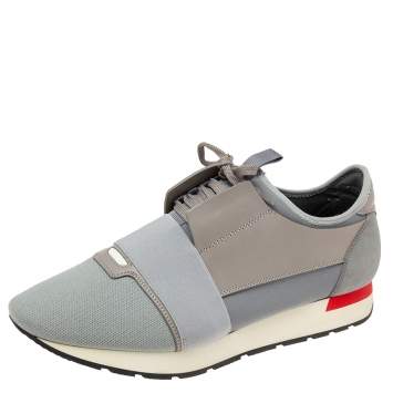 Pre Owned Balenciaga Grey Leather And Fabric Race Runner Sneakers Size 44