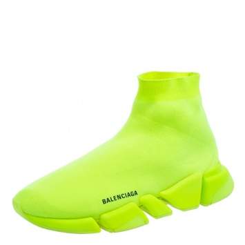 مملوكة مسبقًا Balenciaga Green Knit Fabric Speed High Top Sneakers Size 44