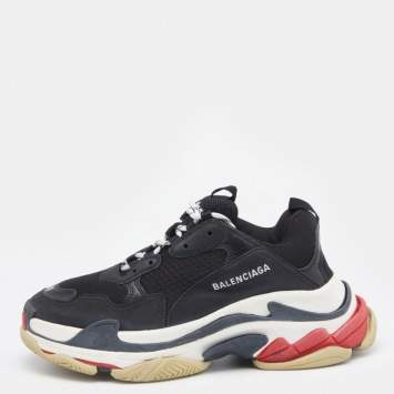 Pre Owned Balenciaga Black Nubuck Leather And Mesh Triple S Sneakers Size 41