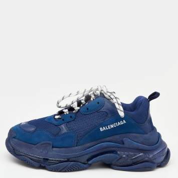 Pre Owned Balenciaga Blue Leather And Mesh Triple S Clear Sneakers Size 41